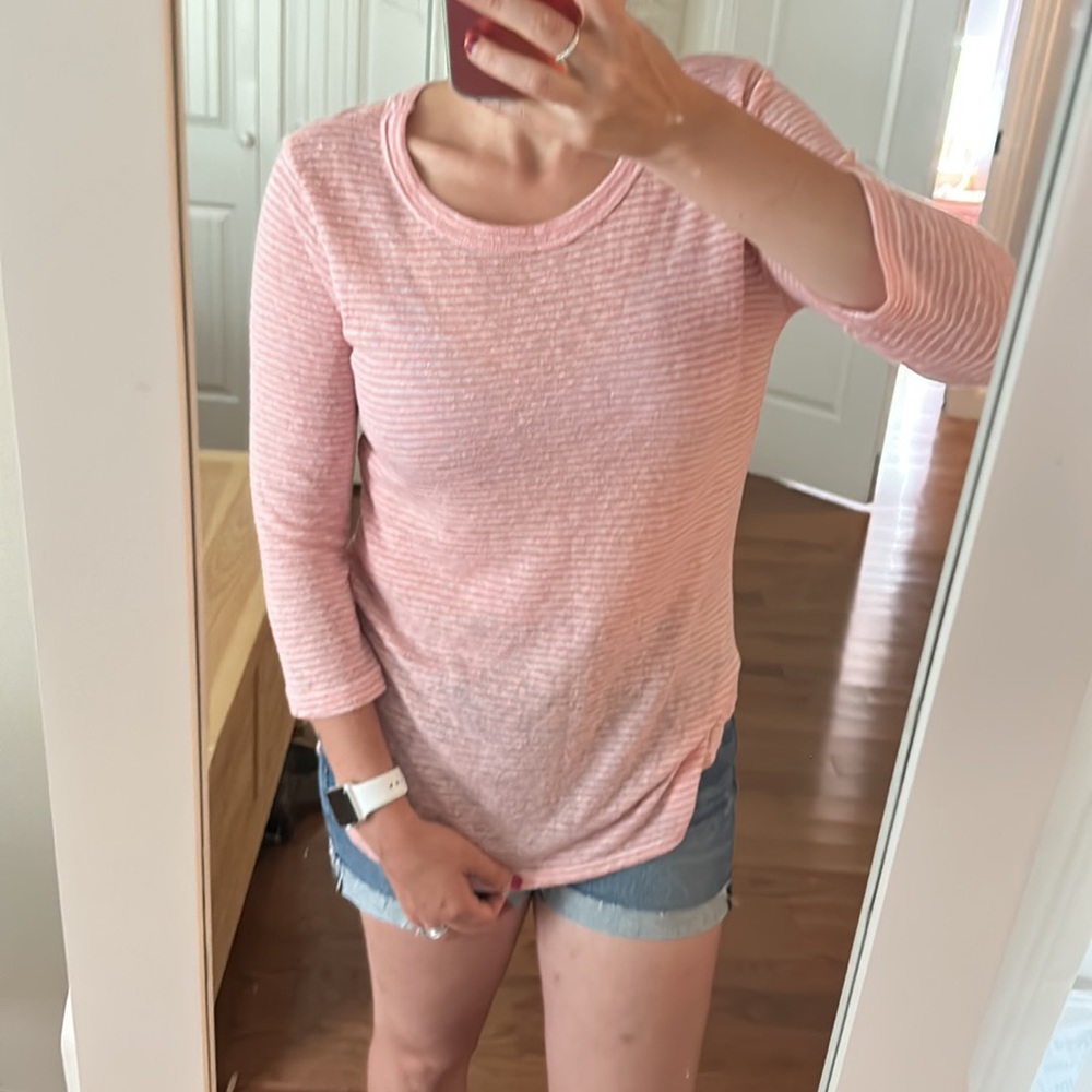 Lightweight pink and white striped sweater